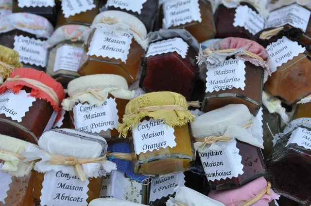 jam, fruit jar, label, fruit, jam, jam, jam, jam, label, label, label, label, label. What a higher price pays for in small-batch pantry goods