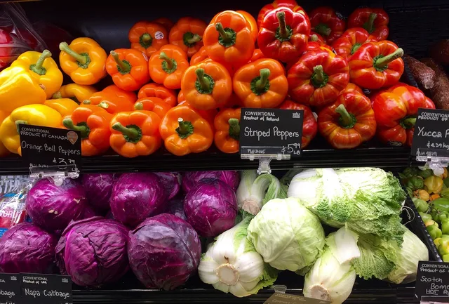 produce, grocery, store, shelf, vegetables, peppers, bell peppers, colorful, cabbage, red cabbage, napa cabbage, conventional, local food, real food, healthy, healthy eating, antioxidants, vitamins, minerals, food, fresh, supermarket, market, shop, diet, buy, natural, choices, organic, nutrition, vegetarian, vegan, detox, dieting, ingredient, assortment, tasty, season, product, grocery, grocery, grocery, grocery, cabbage, napa cabbage, supermarket, supermarket, supermarket, supermarket, supermarket. Local sourcing case studies: five models grocers can compare