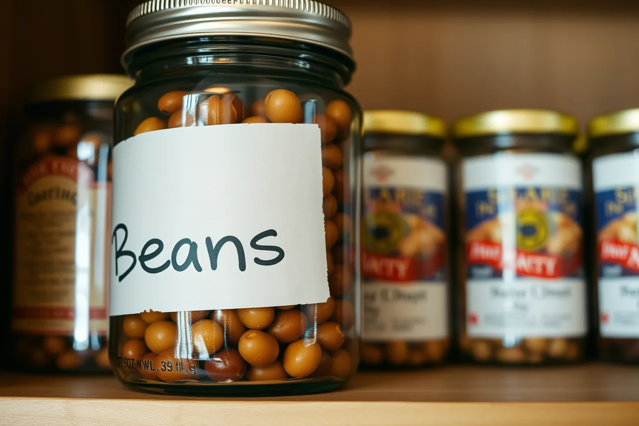 Pantry jar label showing a named bean variety (Heritage claims on pantry brands only hold up against the federal variety register)