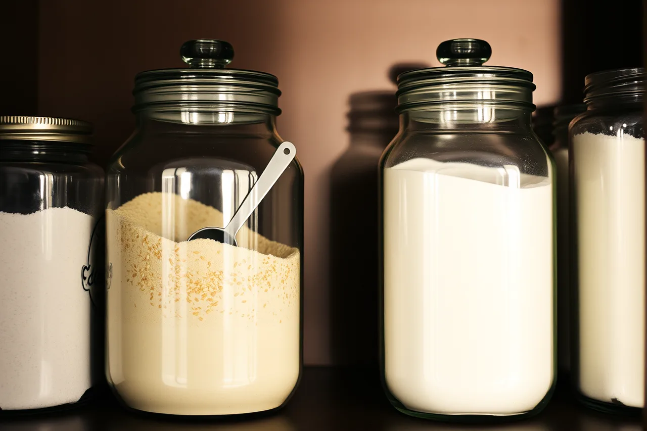 Two clear jars of whole grain and white flour side by side (Pantry flavor loss has two causes, fat oxidation and cold storage drift, each with its own fix)