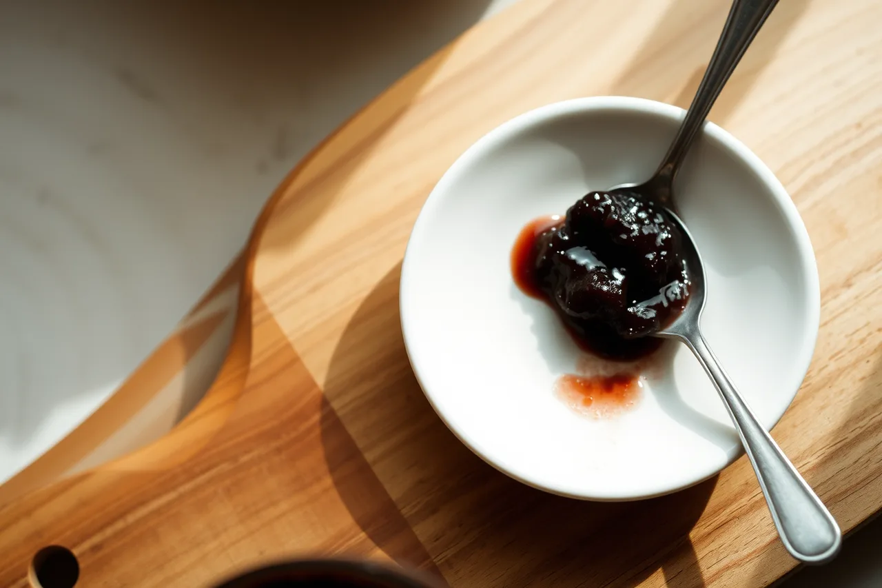 A single teaspoon of preserve on a small tasting plate (Why opened specialty food jars get wasted, and how to stop it)